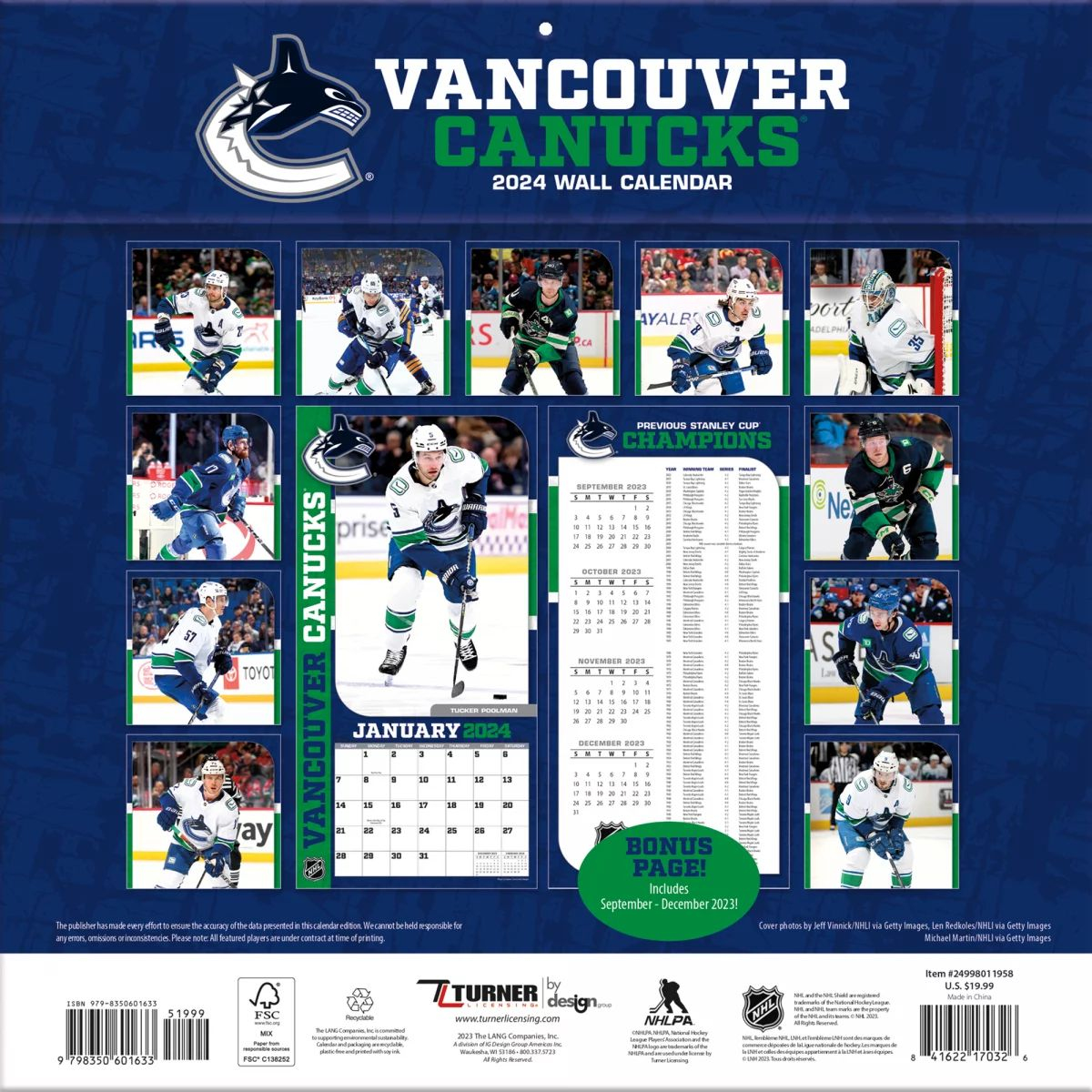 Vancouver Canucks kalendár 2024 Wall Calendar FANstore.sk