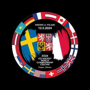 Hokejové reprezentácie puk Ice Hockey World Championship Czechia MS 2024 Dueling 12.5.2024 Sweden vs. Poland