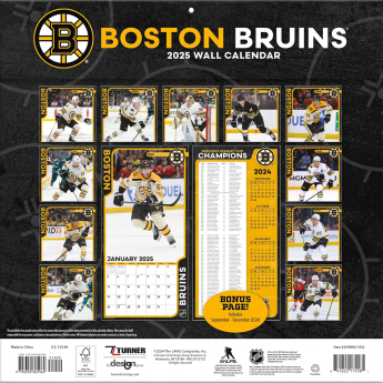 Boston Bruins kalendár 2025 Wall Calendar