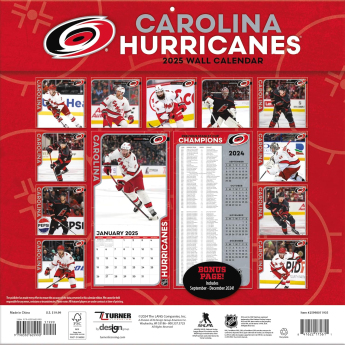 Carolina Hurricanes kalendár 2025 Wall Calendar