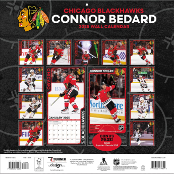 Chicago Blackhawks kalendár Connor Bedard 2025 Wall Calendar